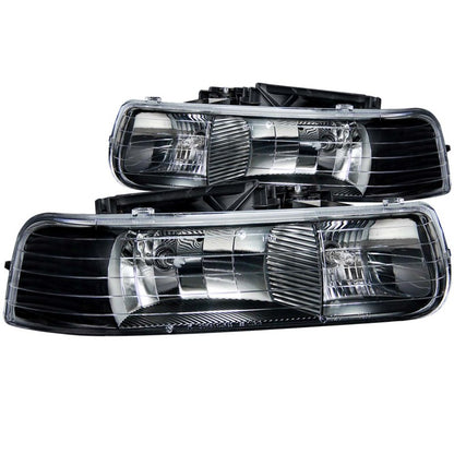ANZO 1999-2002 Chevrolet Silverado 1500 Faróis de cristal preto