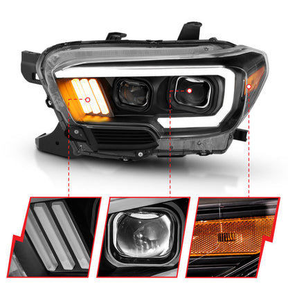 ANZO 2016-2017 Toyota Tacoma Projetor Faróis c/ Plank Style Design Preto/Âmbar c/ DRL