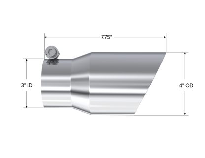 MBRP Punta universal 4 in OD Dual Wall Angulado 3 in entrada 8 in longitud T304