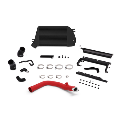 Mishimoto 2015 Subaru WRX Kit de intercooler de montagem superior - preto revestido a pó e tubos vermelhos enrugados