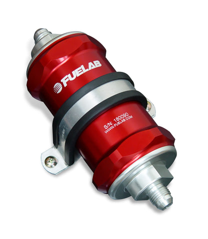 Filtro de combustível em linha Fuelab 818 padrão -6AN de entrada/saída 10 mícrons tecido - vermelho