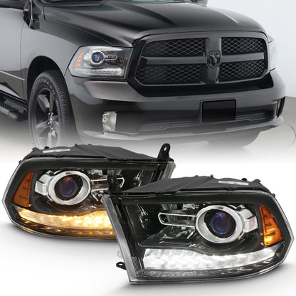 ANZO 2009-2018 Projetor Dodge Ram 1500 Plank Style Switchback HL Halo Black Amber (estilo OE)