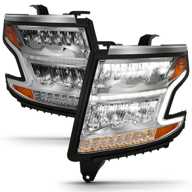 ANZO 15-20 Chevy Tahoe/Suburban LED Light Bar Style Headlights w/Sequential Chrome w/Amber