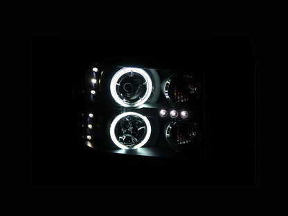 ANZO 2007-2013 GMC Sierra 1500 Projector Headlights w/ Halo Black