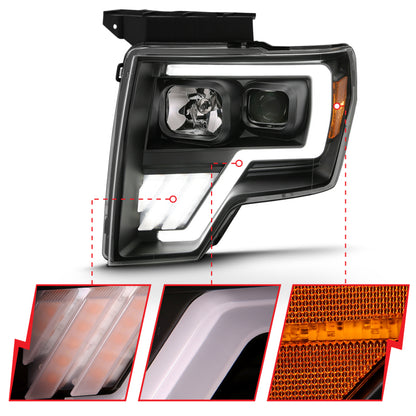 Projetor ANZO 2009-2013 Ford F-150 Barra de luz G4 Switchback HLBlack Amber