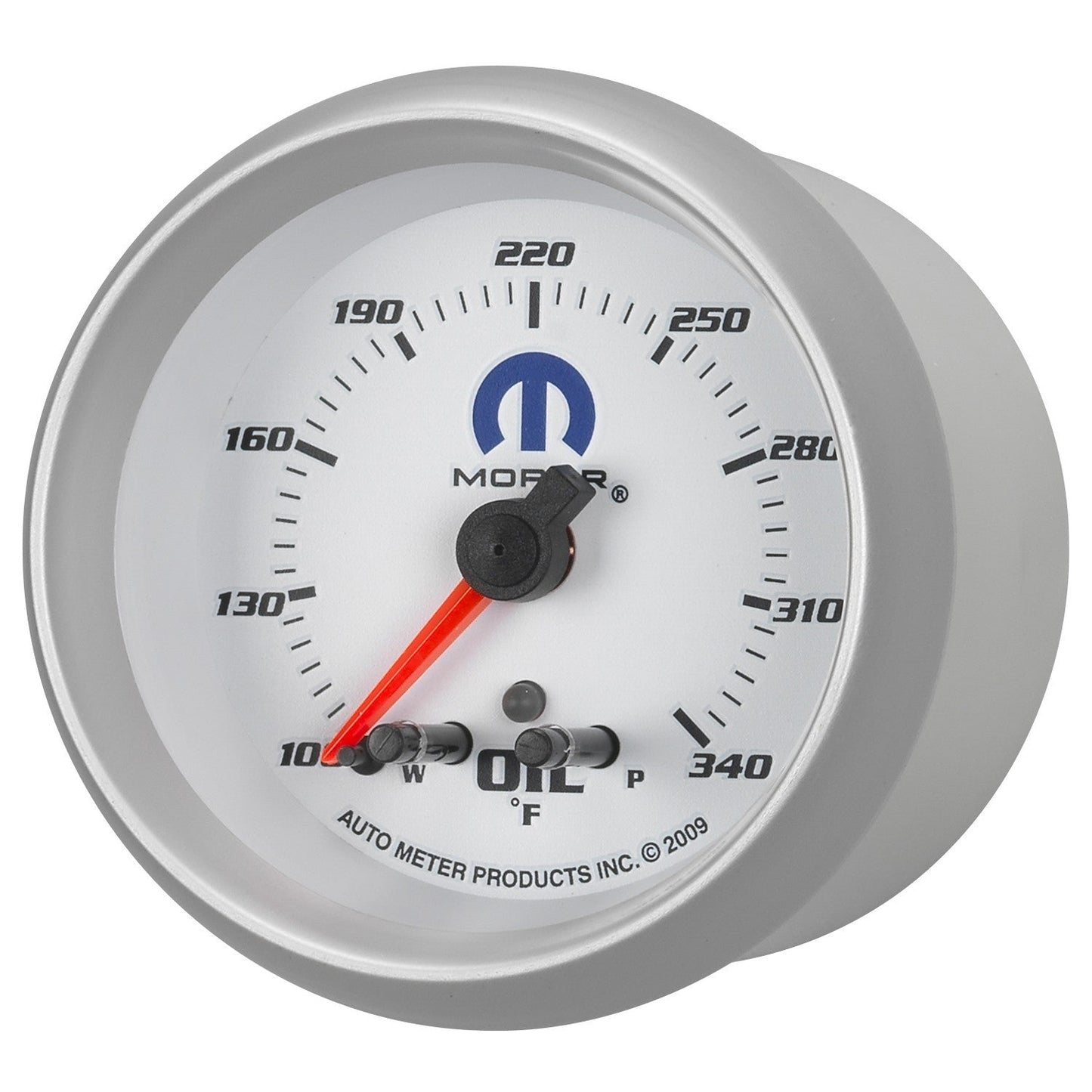 AutoMeter - 2-5/8" OIL TEMPERATURE, W/ PEAK & WARN, 100-340 °F, STEPPER MOTOR, WHITE, MOPAR (880251)