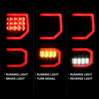 ANZO 2007-2013 Toyota Tundra Lanternas traseiras de LED estilo prancha pretas com lentes transparentes