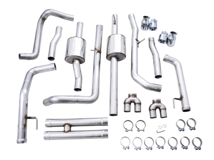 AWE Tuning 4th Gen GM 1500 6.2L 0FG Catback Split Saída traseira (com recortes de pára-choques) - pontas cromadas quádruplas