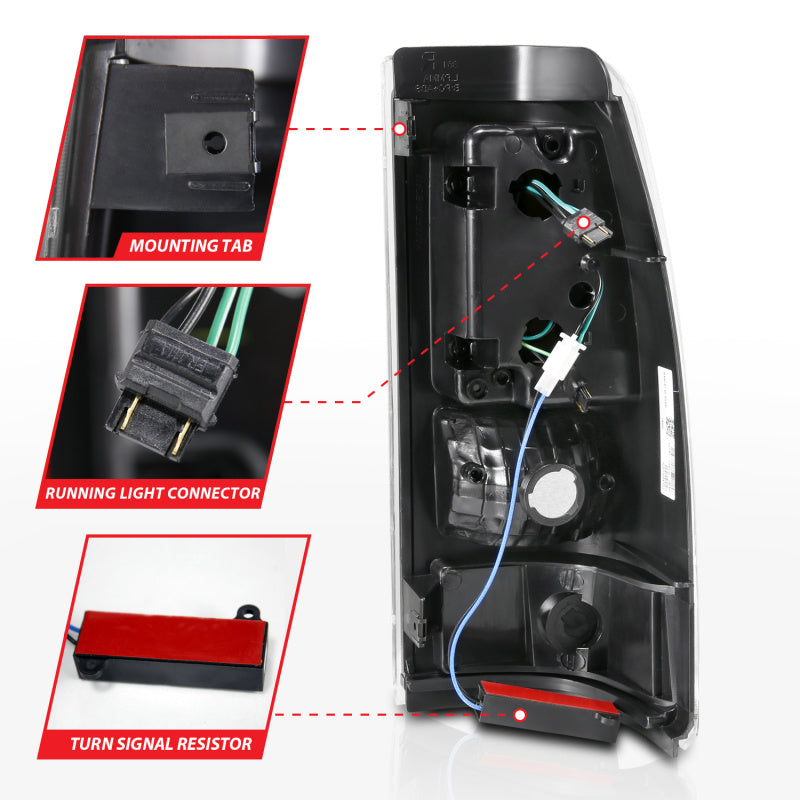 ANZO 2003-2006 Chevy Silverado 1500 Luces traseras LED estilo tablón negro con lente transparente