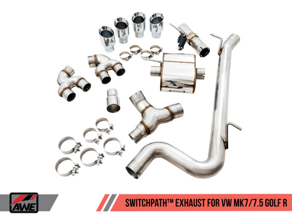 AWE Tuning Volkswagen Golf R MK7.5 SwitchPath escape con puntas plateadas cromadas 102 mm