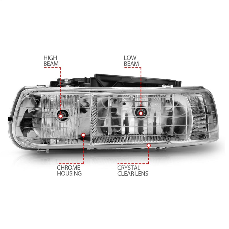 ANZO 1999-2002 Chevrolet Silverado 1500 faróis de cristal cromados