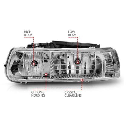 ANZO 1999-2002 Chevrolet Silverado 1500 faróis de cristal cromados