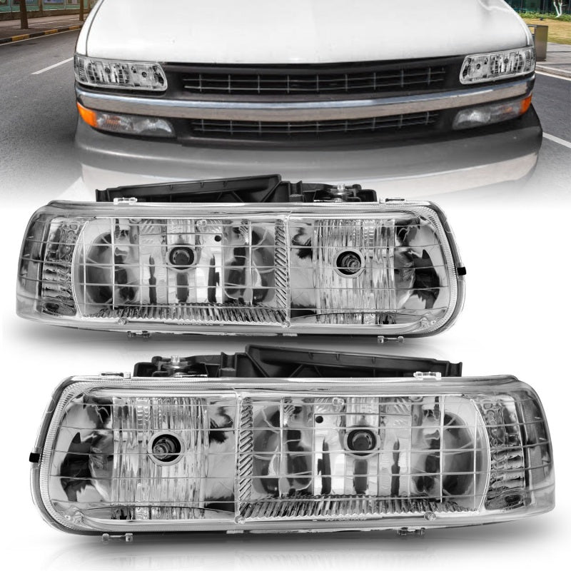 ANZO 1999-2002 Chevrolet Silverado 1500 faróis de cristal cromados