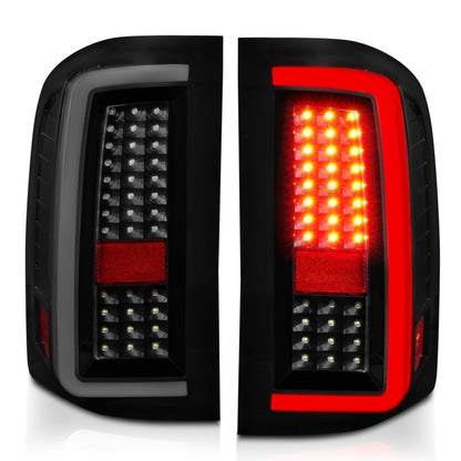 ANZO 2007-2013 Chevrolet Silverado 1500/ 2500/ 3500 Lanternas traseiras de LED com barra de luz Caixa preta fumaça