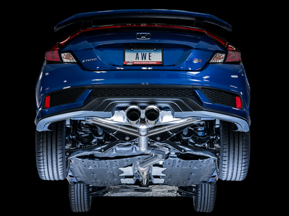 Escape AWE Tuning 2016+ Honda Civic Si Track Edition com tubo dianteiro e bicos duplos prateados cromados