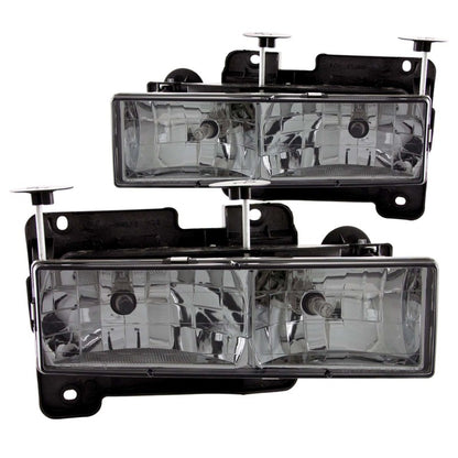 ANZO 1988-1998 Chevrolet C1500 Faróis de cristal com lentes fumê