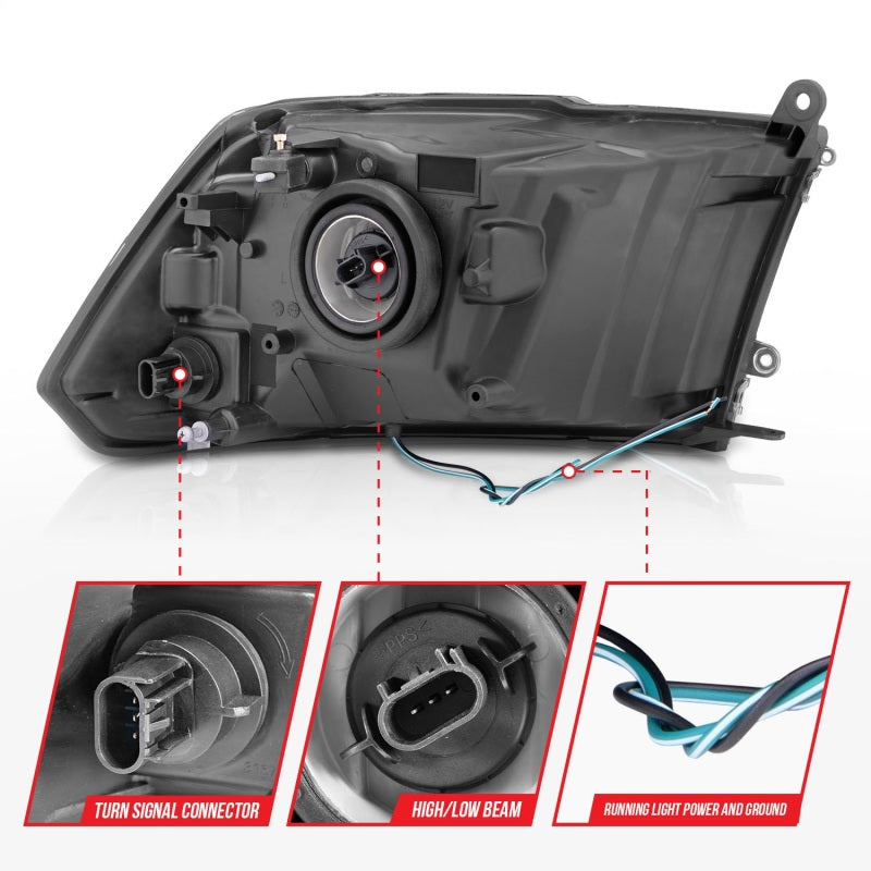 ANZO 2009-2018 Dodge Ram 1500/ 2500/ 3500 Faróis de cristal com barra de luz carcaça cromada