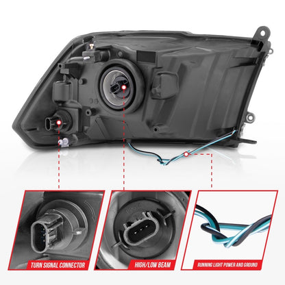 ANZO 2009-2018 Dodge Ram 1500/ 2500/ 3500 Faróis de cristal com barra de luz carcaça cromada