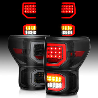 ANZO 2007-2013 Toyota Tundra Lanternas traseiras de LED estilo prancha pretas com lentes fumê