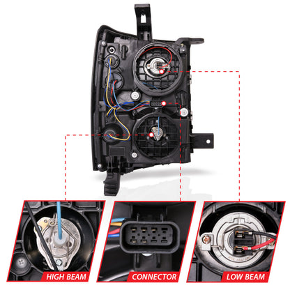 ANZO 14-15 Chevrolet Silverado 1500 Faros delanteros proyectores con estilo tablón Switchback negro con ámbar