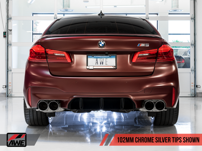 AWE Tuning 18-19 BMW M5 (F90) 4.4T AWD SwitchPath Axle-Back Exhaust - Chrome Silver Tips