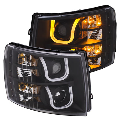 ANZO 2007-2013 Chevrolet Silverado 1500/2500 Faróis projetores c/ U-Bar Switchback preto c/ âmbar