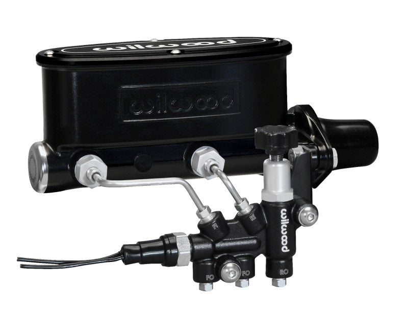 Kit Wilwood HV Tandem M/C com suporte L/H e válvula de propulsão - 1 furo de 1/8 pol. preto