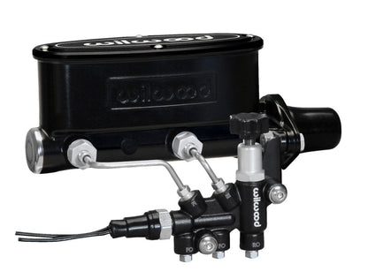 Kit Wilwood HV Tandem M/C com suporte L/H e válvula de propulsão - 1 furo de 1/8 pol. preto