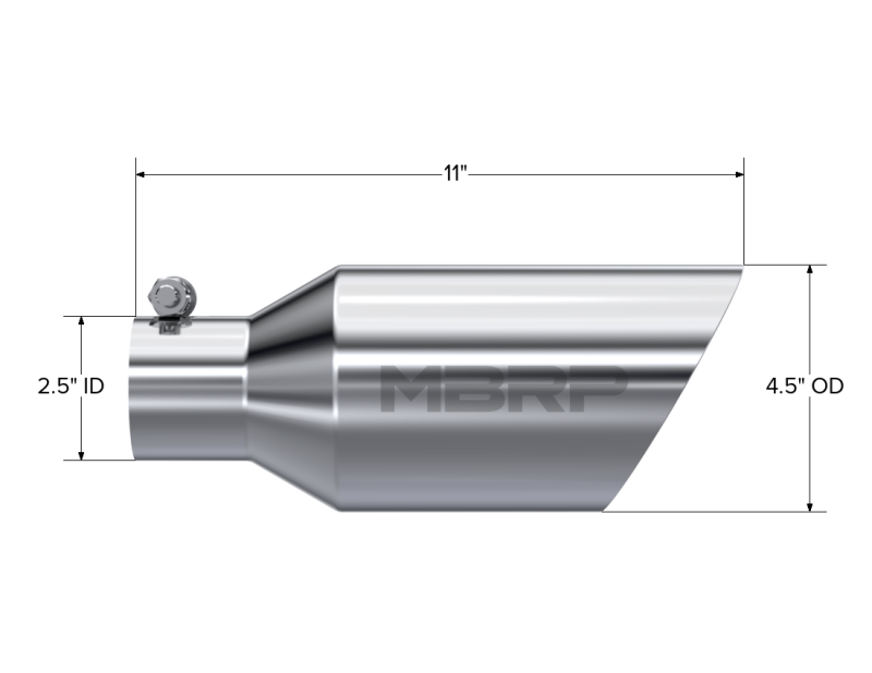 MBRP Punta universal 4.5 OD Pared doble Extremo enrollado en ángulo 2.5 Entrada 12 pulgadas de longitud - T304