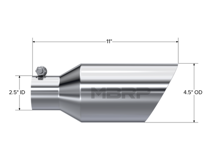 MBRP Punta universal 4.5 OD Pared doble Extremo enrollado en ángulo 2.5 Entrada 12 pulgadas de longitud - T304