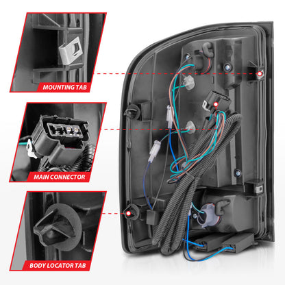 ANZO 2007-2013 Chevrolet Silverado 1500/ 2500/ 3500 Lanternas traseiras de LED com barra de luz Caixa preta fumaça