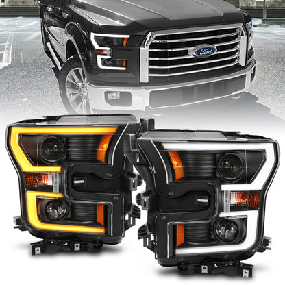 ANZO 2015-2017 Ford F-150 Projetor Faróis com Plank Style Switchback Preto c/ Âmbar