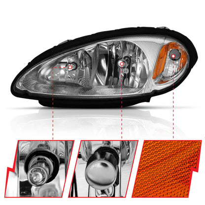 ANZO 2001-2005 Chrysler Pt Cruiser Farol de Cristal Cromado Âmbar (OE)