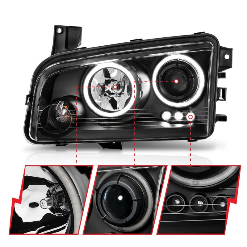 ANZO 2006-2010 Dodge Charger Proyector Faros delanteros con Halo Chrome (CCFL)