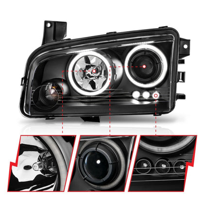 ANZO 2006-2010 Dodge Charger Proyector Faros delanteros con Halo Chrome (CCFL)