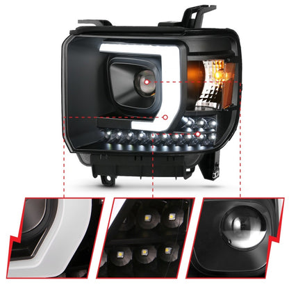 ANZO 2014-2015 Gmc Sierra 1500HD projetor estilo prancha farol preto com drl