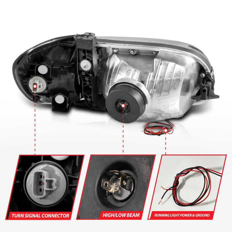 ANZO 00-04 Toyota Tundra (compatível apenas com cabine Reg/Acc) Faróis de cristal com barra de luz preta com luz de canto