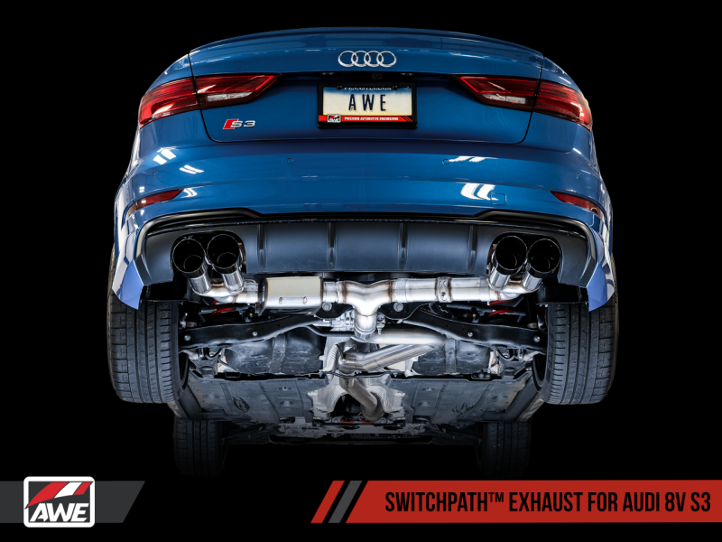 AWE Tuning Audi 8V S3 SwitchPath Escape con puntas de diamante negro 102 mm