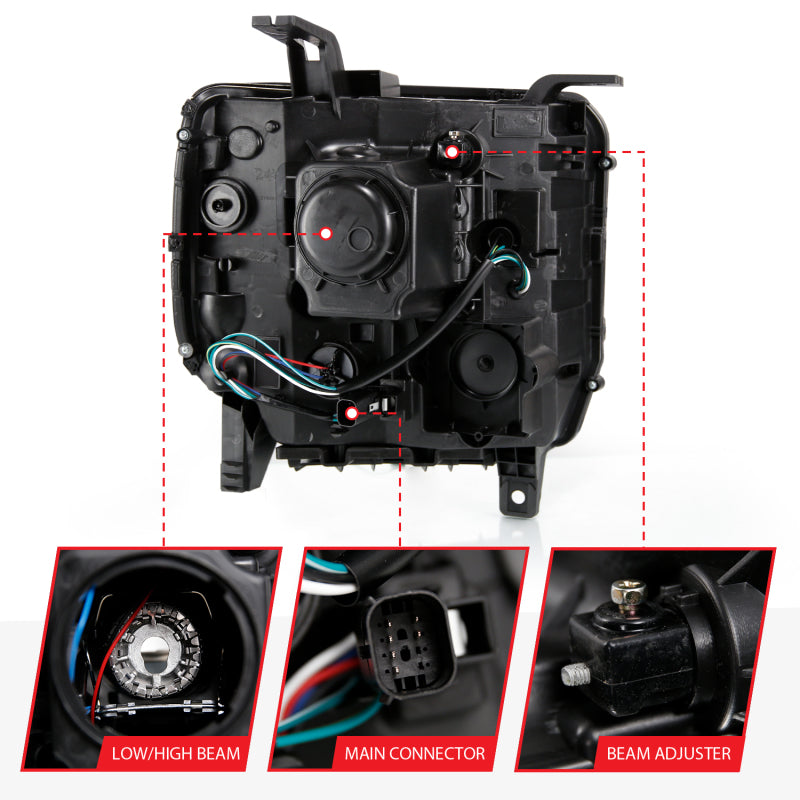 Projetor ANZO 2016-2019 Gmc Sierra 1500 Farol estilo prancha preto com sinal âmbar sequencial