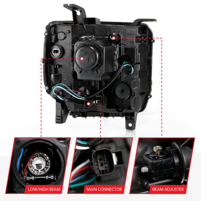 Projetor ANZO 2016-2019 Gmc Sierra 1500 Farol estilo prancha preto com sinal âmbar sequencial