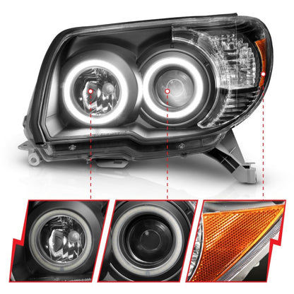 ANZO 2006-2009 Toyota 4Runner Projetor Faróis com Halo Preto