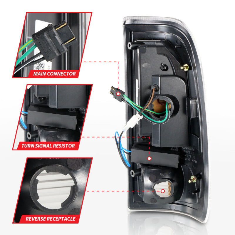 ANZO 1997-2003 Ford F-150 LED lanternas traseiras com barra de luz preto carcaça lente transparente