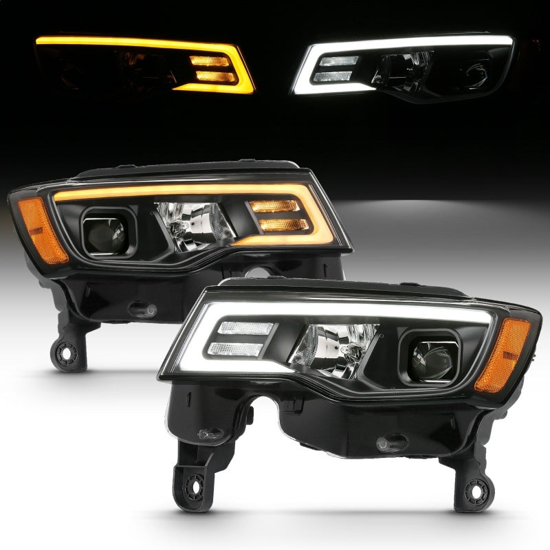ANZO 2017-2018 Jeep Grand Cherokee Projetor Faróis c/ Plank Style Switchback - Preto c/ Âmbar