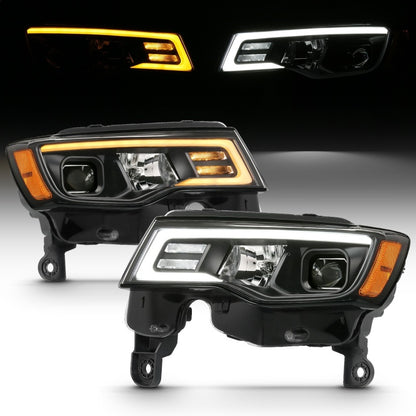 ANZO 2017-2018 Jeep Grand Cherokee Projetor Faróis c/ Plank Style Switchback - Preto c/ Âmbar