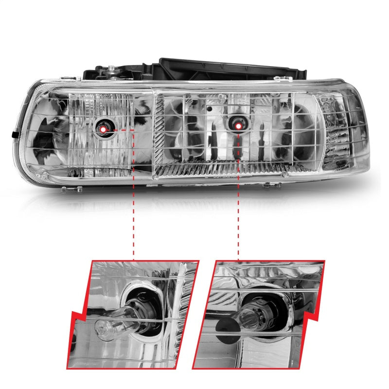 ANZO 1999-2002 Chevrolet Silverado 1500 faróis de cristal cromados