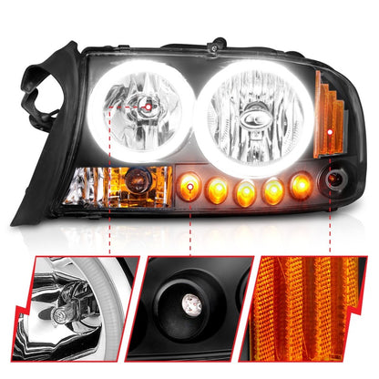 ANZO 1997-2004 Dodge Dakota Cristal Faróis Preto 1pc