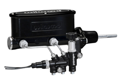 Wilwood HV Tandem M/C Kit w Soporte L/H &amp; Prop Valve - 15/16in Bore Black-W/Pushrod