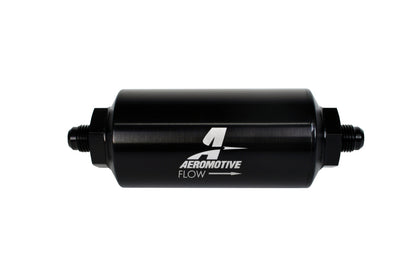 Filtro en línea Aeromotive - (AN-6 macho) Elemento de microvidrio de 10 micras Acabado negro de inmersión brillante