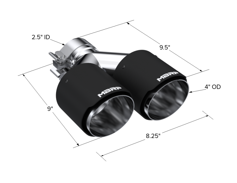 MBRP Universal Fibra de Carbono Ponta Dupla 4 pol OD/2,5 pol Entrada