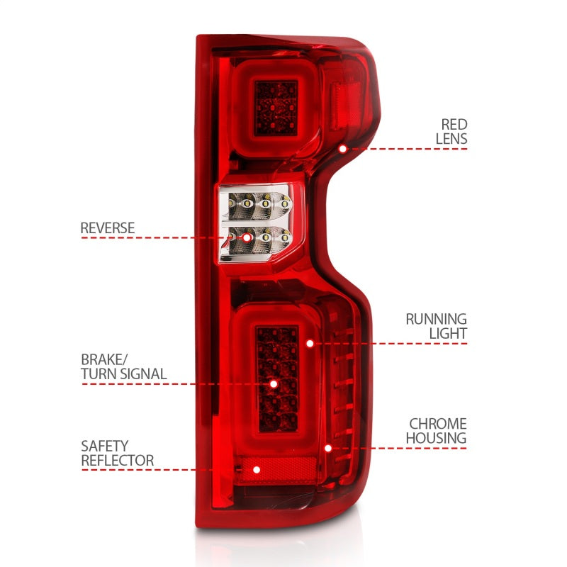 ANZO 19-21 Chevy Silverado Work Truck Full LED Taillights Chrome Housing Red Lens G2(w/C light Bars)